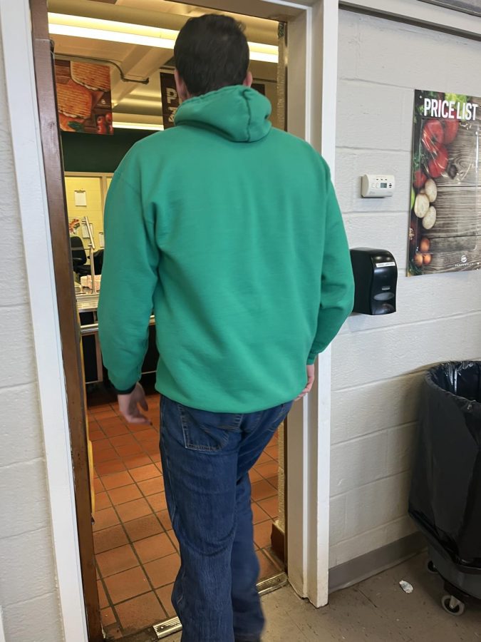 Here’s a kid walking into the cafeteria line, clearly not as crowded as most days.