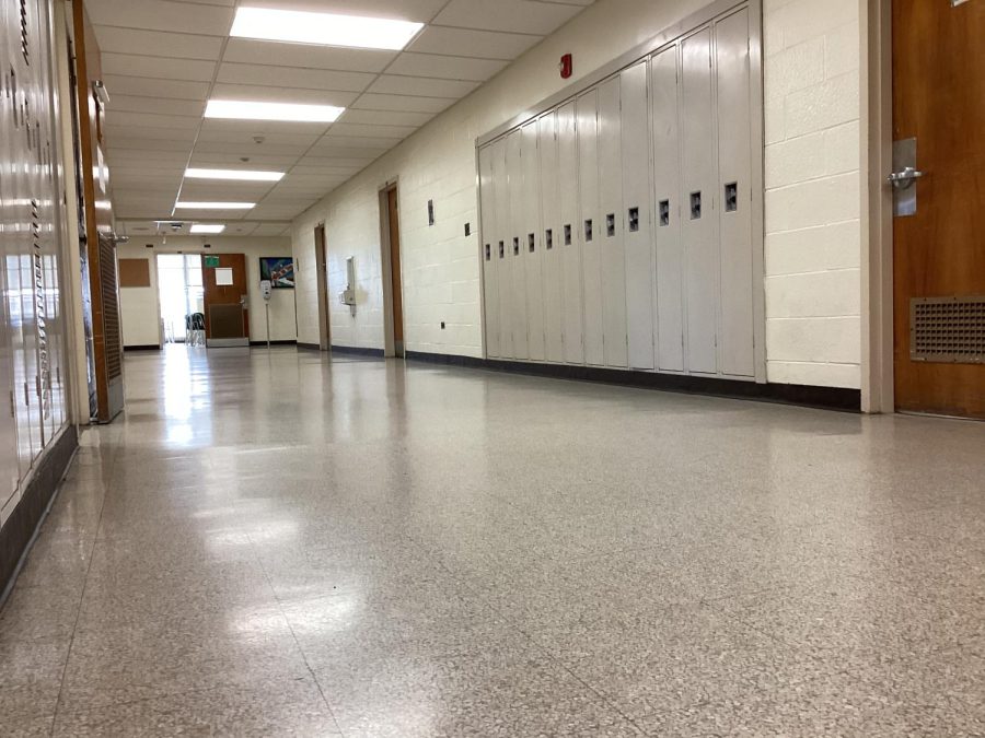 School hallway empty before lunch.