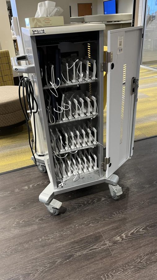 In the media center there is a charging cart used to charge up any students iPads.
