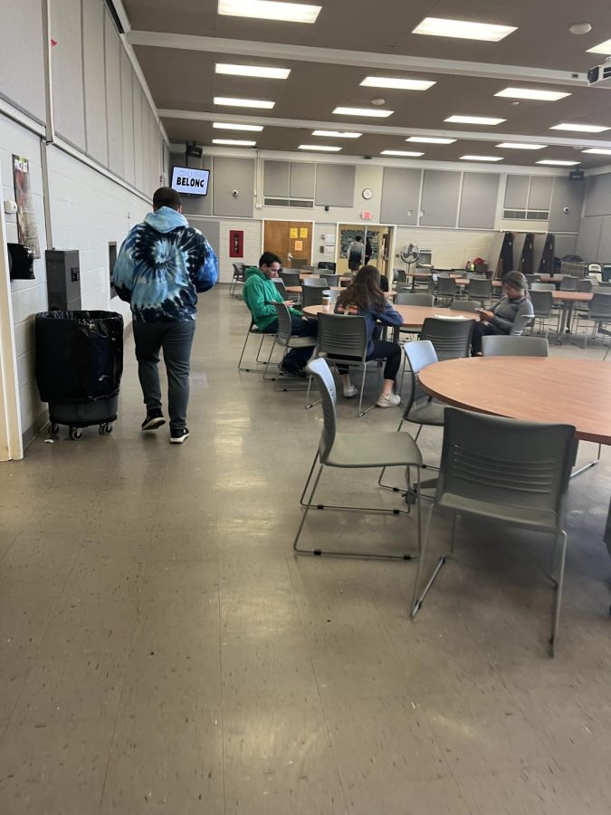 Here’s a few students relaxing in the cafeteria during class.