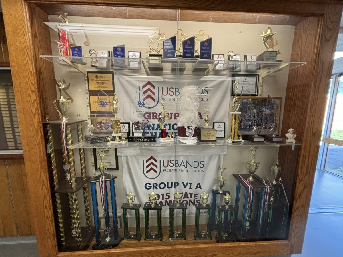 Glass+case+displaying+various%0Aawards+for+the+NPHS+marching+band.