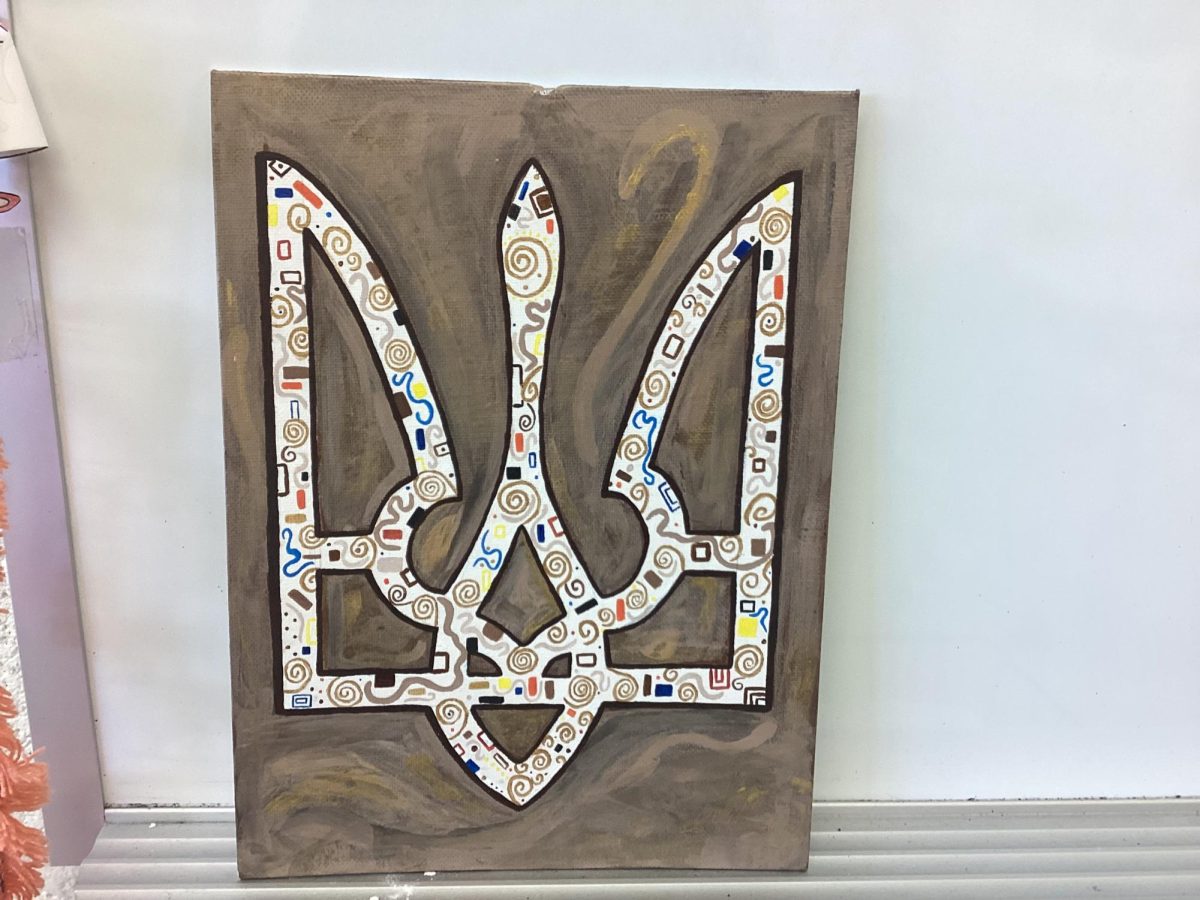 A painting of the symbol of Ukraine on display in Dr. Hasson’s room.