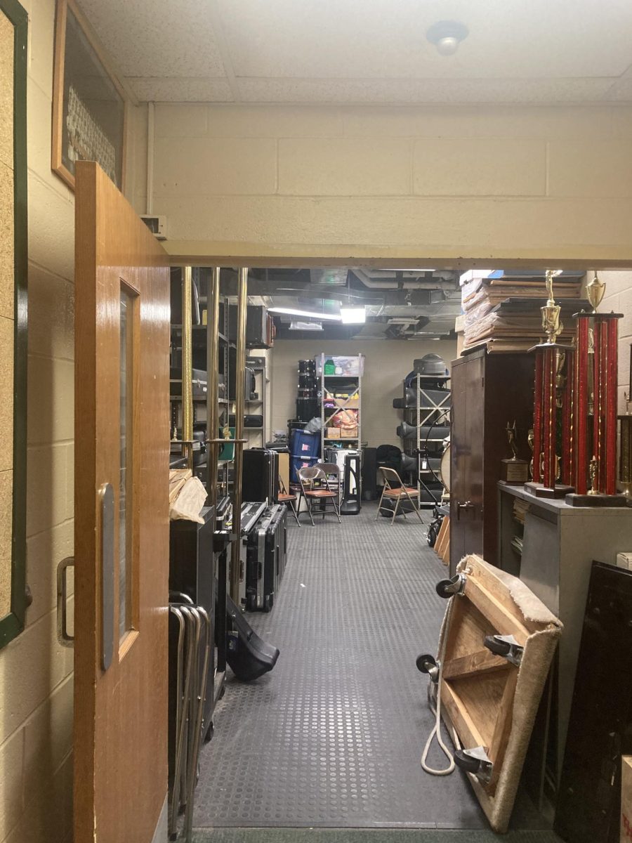 The cage, where band students store their instruments.