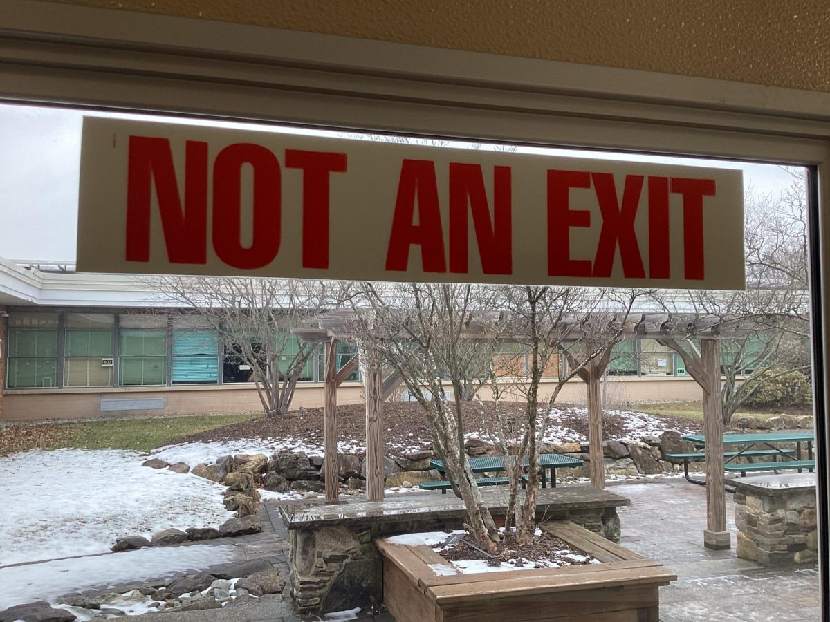 Exit sticker on courtyard