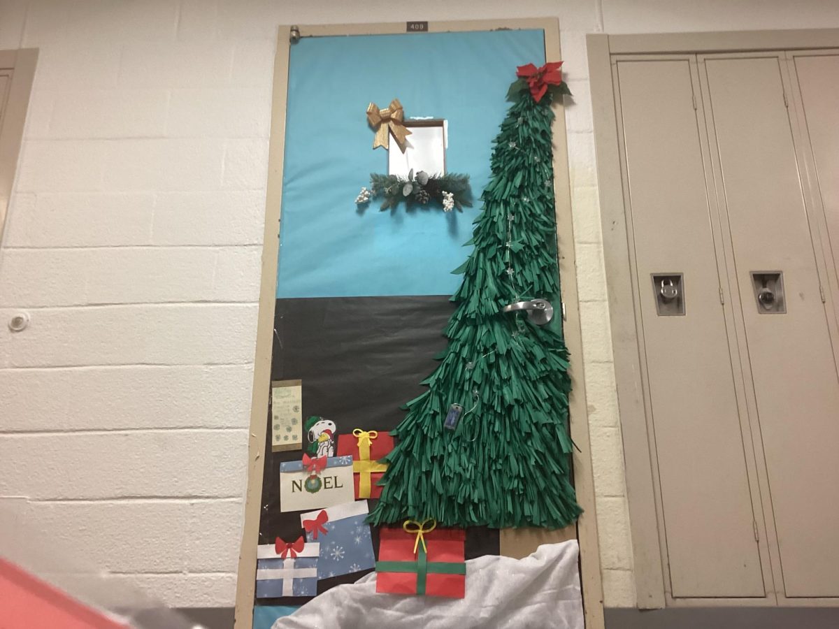 This door was decorated by students for the winter season. 