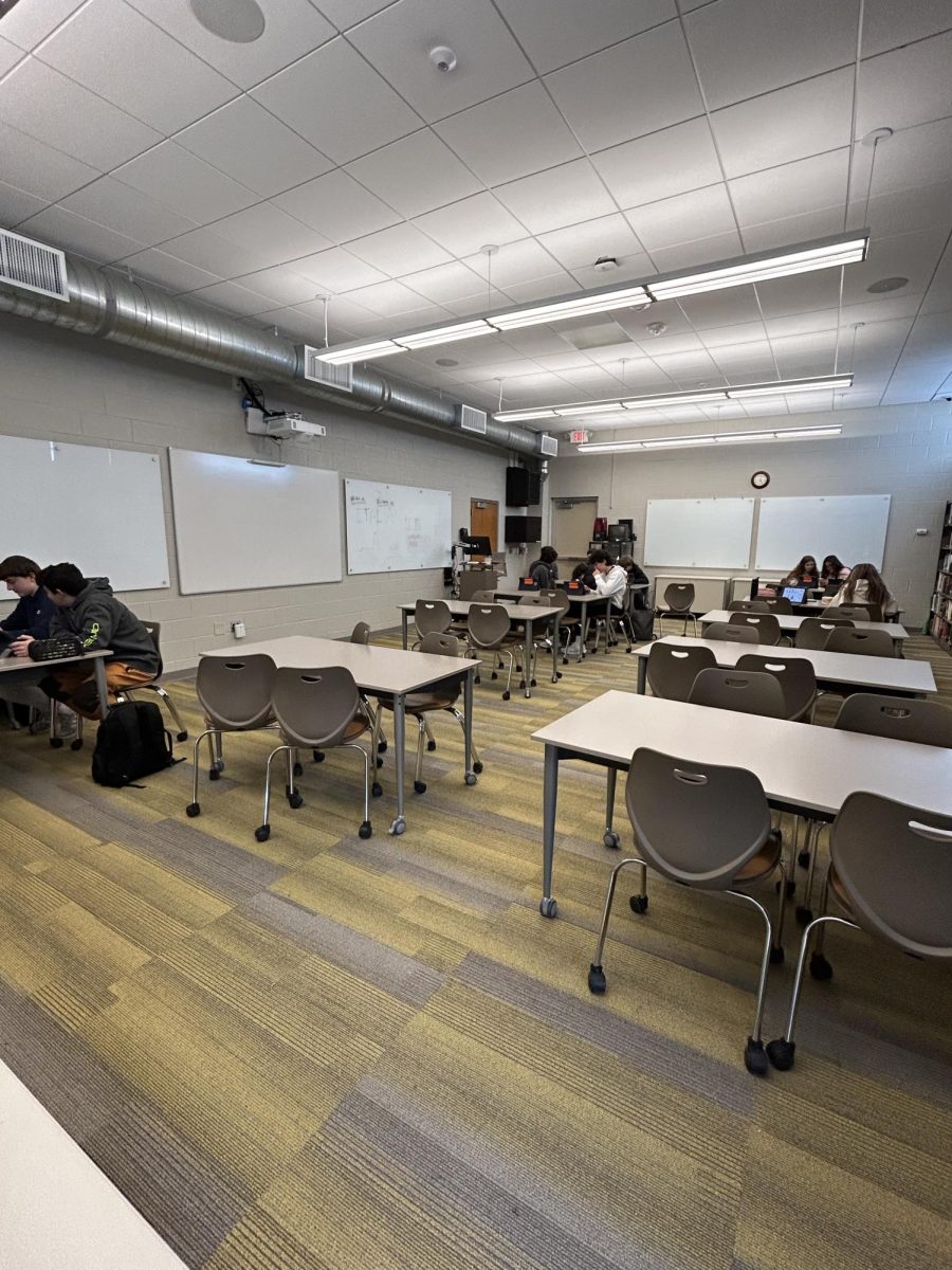 Students doing their class work in the Pioneer Commons, where some classes can also take place