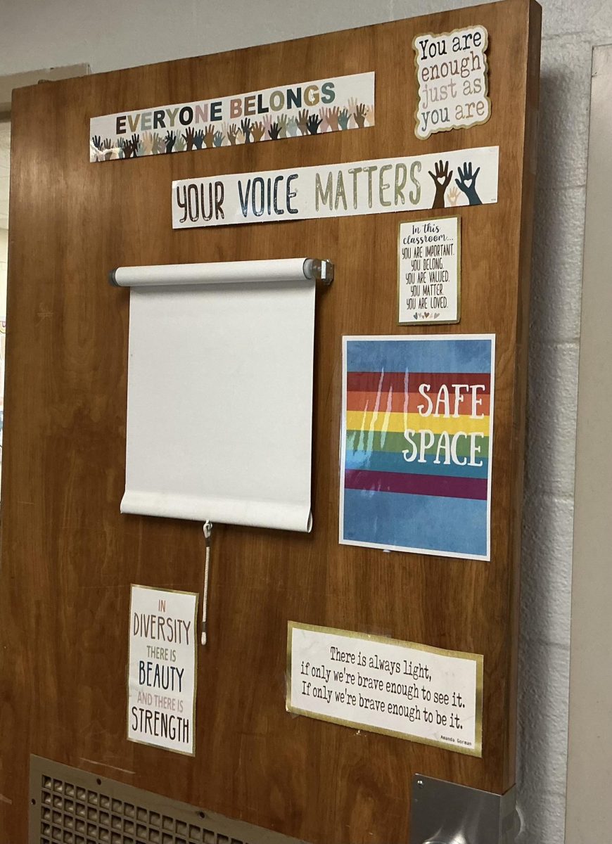 Motivational door in high school hallway