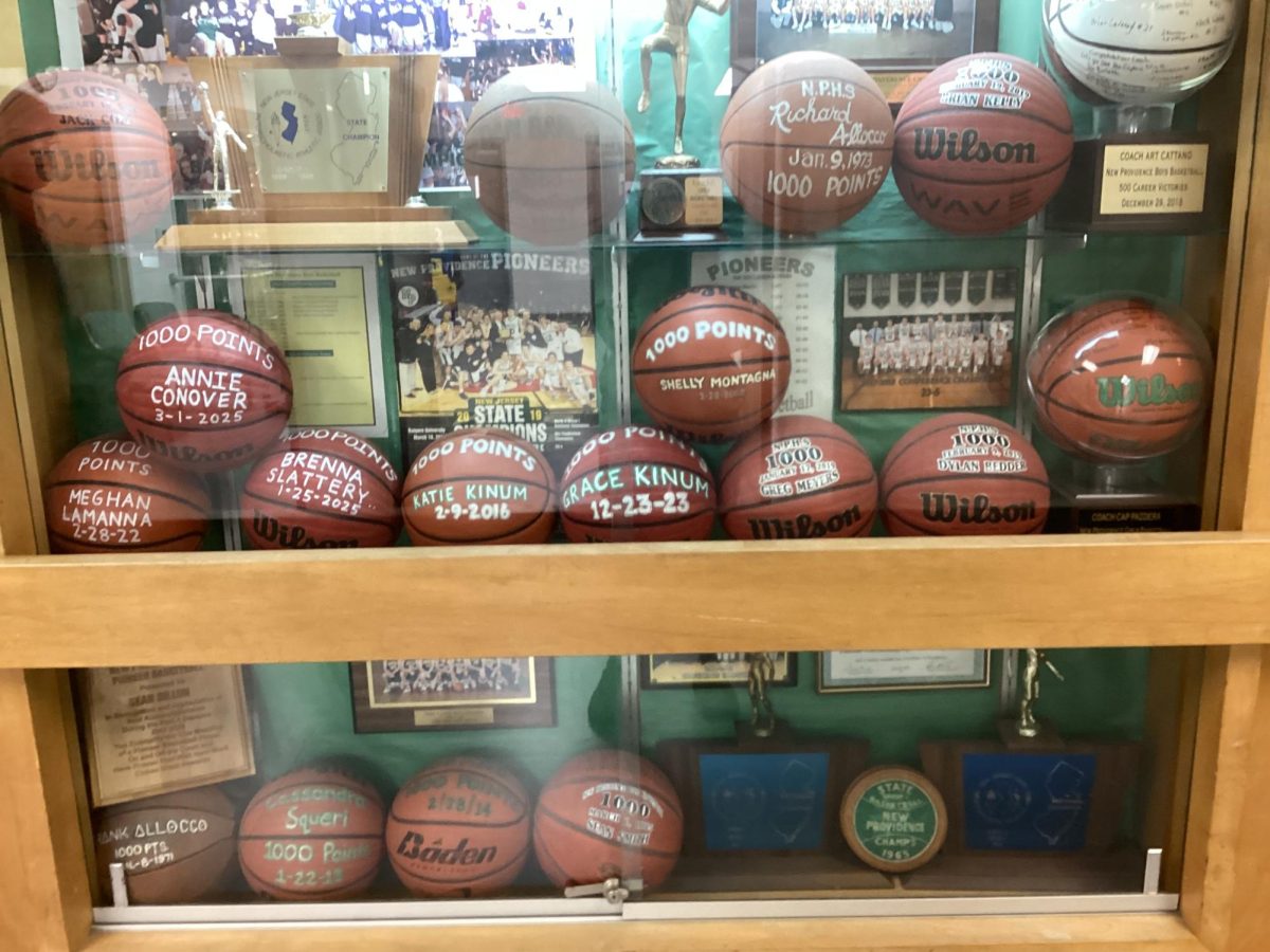 The New Providence basketball trophy cabniet